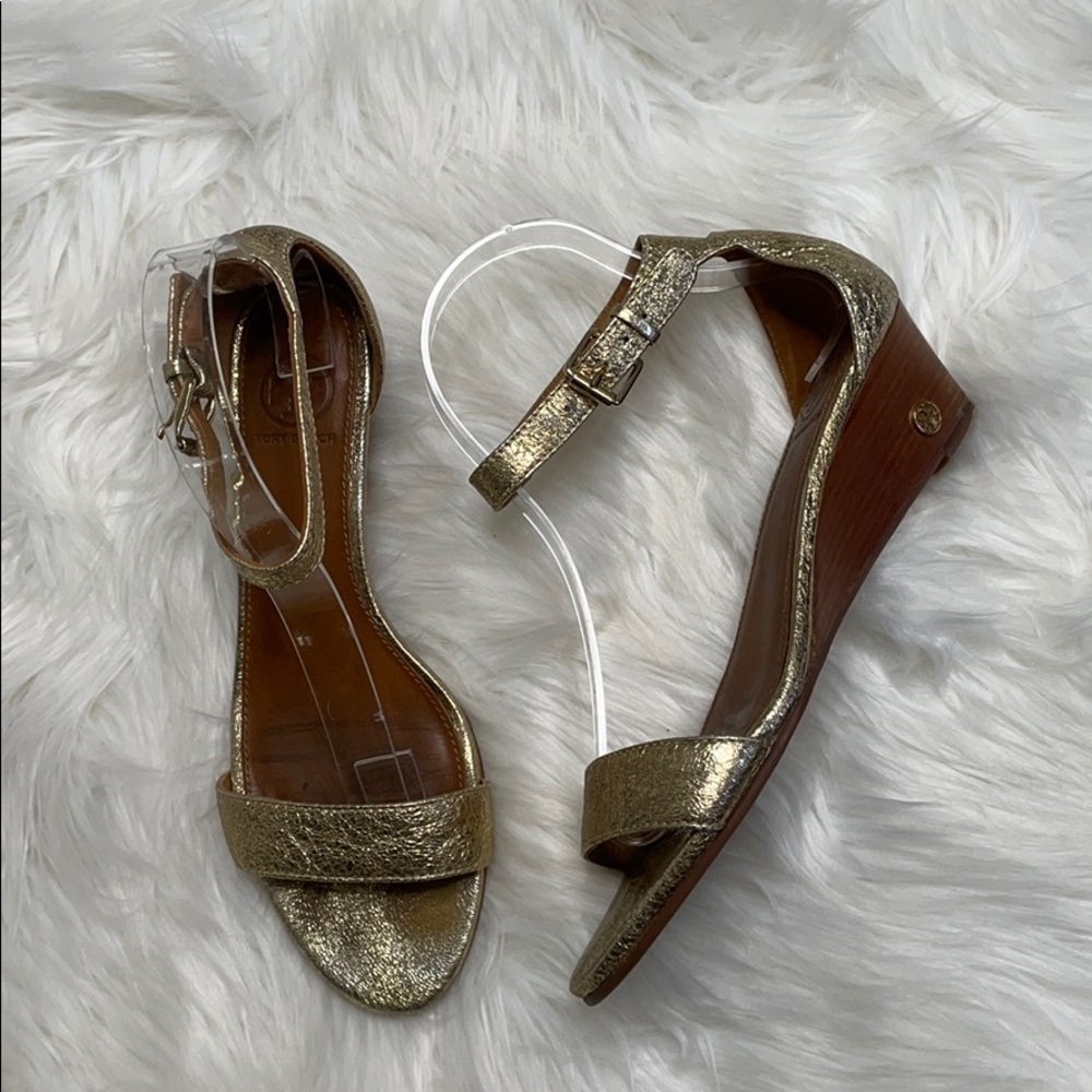 Tory Burch Savannah Gold Wedge Sandals
